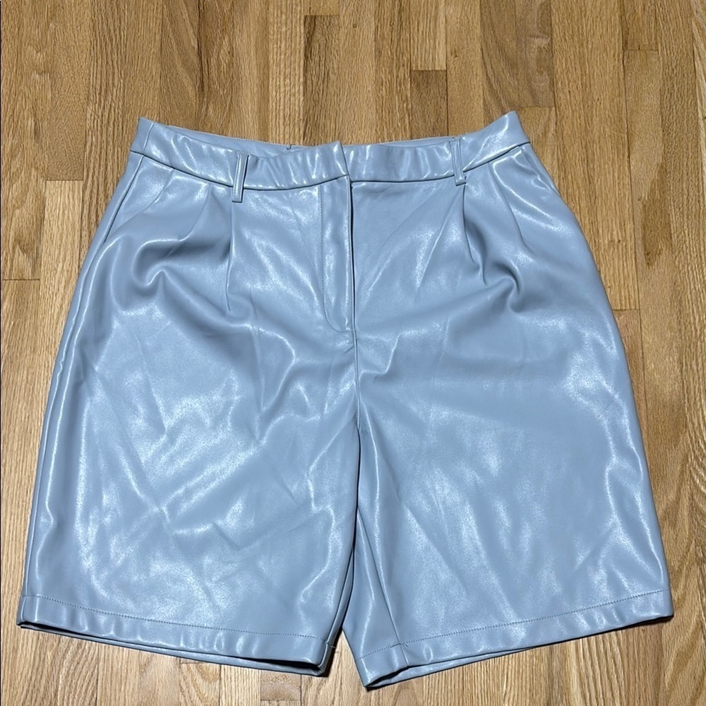 Revolve House of Harlow 1960 Blue Faux Leather Bermuda Shorts